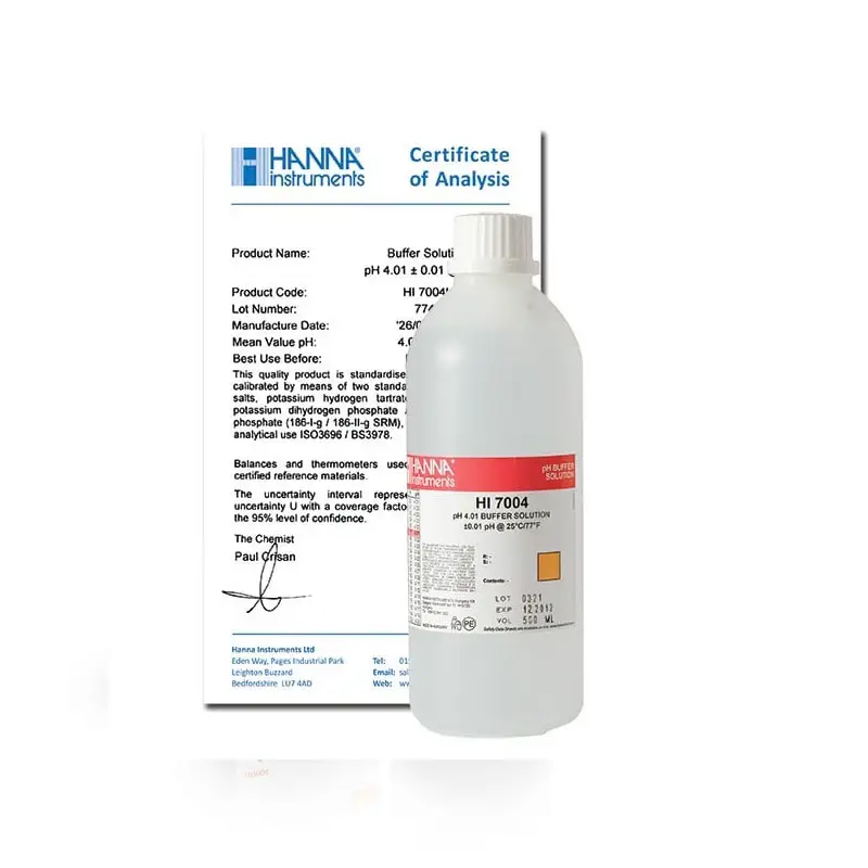 محلول بافر pH 4.01 شرکت Hanna کد HI-7004L